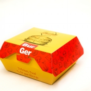 Outdoor fast food burger box with red-yellow general design produced by DARCHIN PACK tehran iran